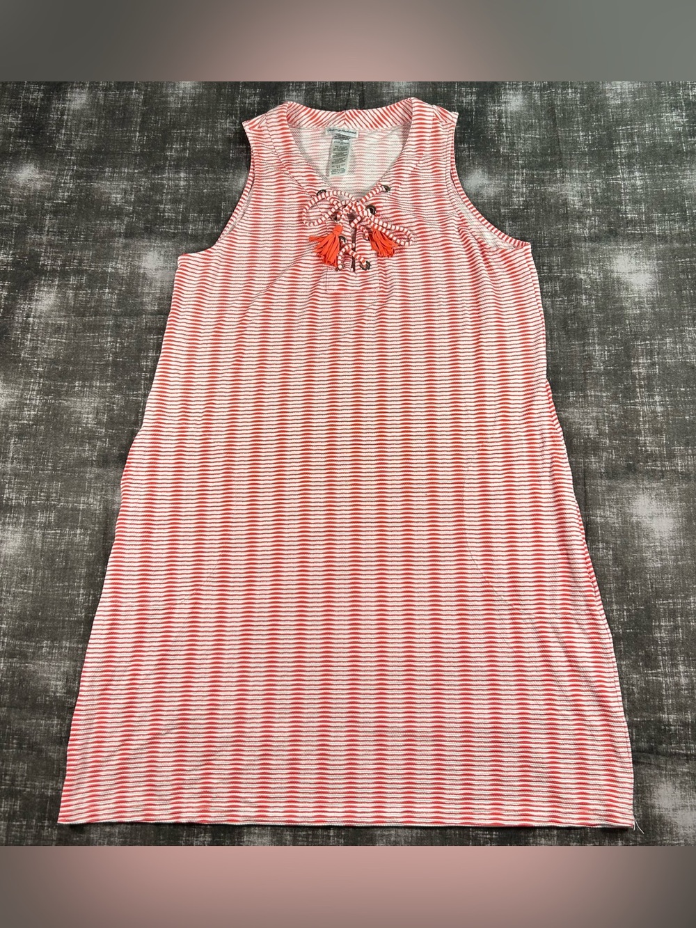 Tommy Bahama Dress Womens Medium Island Cays Spa Red Striped Sleeveless Lace Up